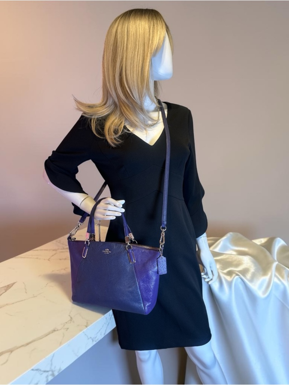 COACH Like New Kelsey Two Toned Blue & Purple Pebbled Leather Satchel - Picture 14 of 15